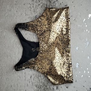 Curves N Combat Boots black and gold sports bra XL